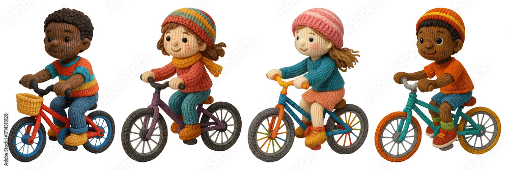 Fototapeta premium PNG Children cycling in colorful attire, element set on transparent background