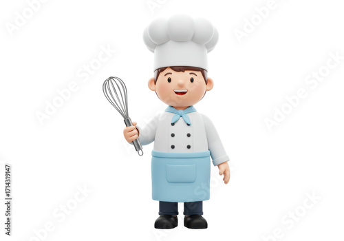 Isolated Chef with Whisk in Hand Smiling Wide Ready to Cook Up Some Delicious Food