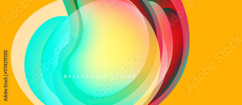 Abstract flowing shapes, vibrant colors blend. Yellow backdrop enhances dynamic design. Modern aesthetic, smooth gradients create visual interest.