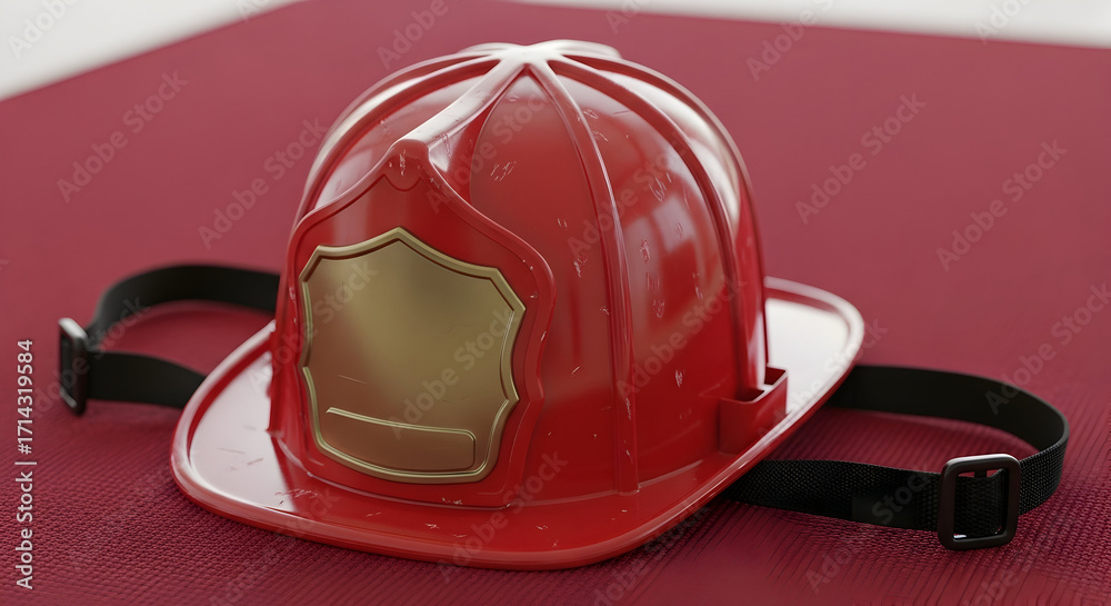 Fototapeta premium Discover the bravery and dedication symbolized by this iconic red firefighter helmet, a powerful emblem of courage and protection.