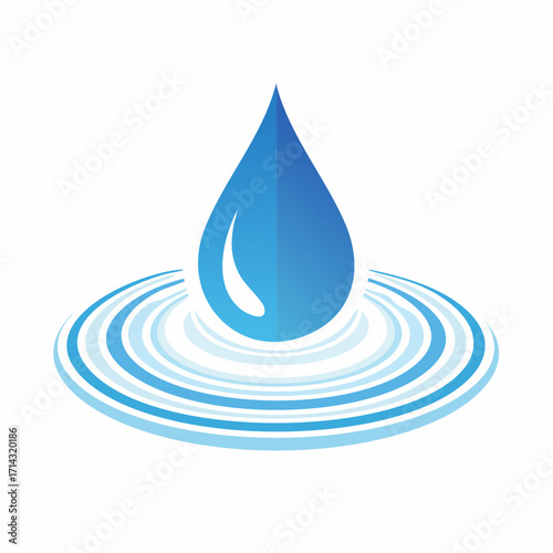 Iconic representation of a water droplet falling into ripples, symbolizing purity