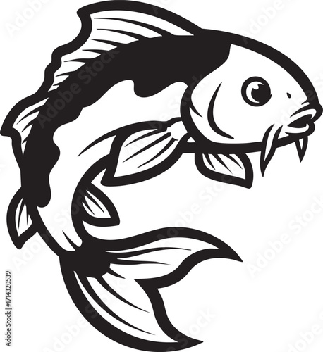Cartoon cute koi fish on white background