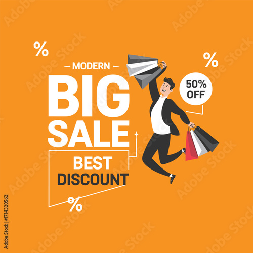 Modern Big Sale Banner with Best Discount and 50% Off Shopping Promotion