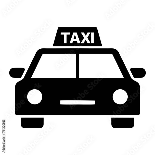 Taxi Cab Vector Icon – Black and White Public Transport Symbol for Urban Travel and Ride Hailing