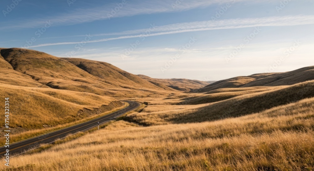 Obraz premium Highway winding through golden hills
