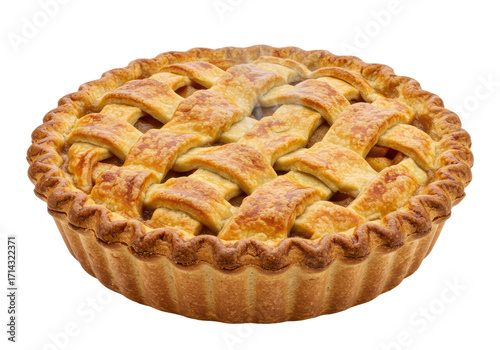 Isolated apple pie with lattice crust baked golden brown and delicious on display
