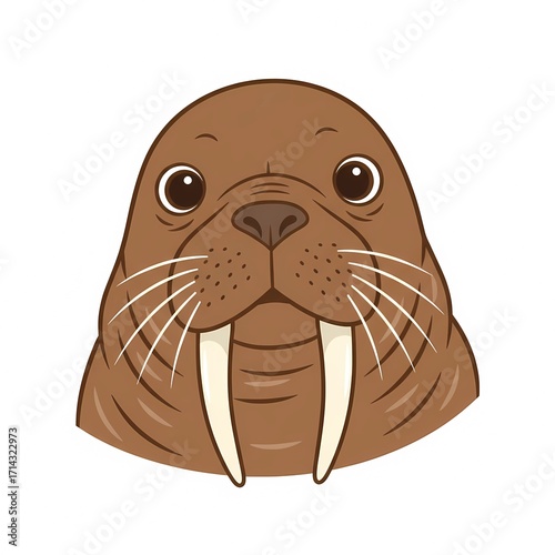 Closeup Cartoon Walrus Face with Tusks