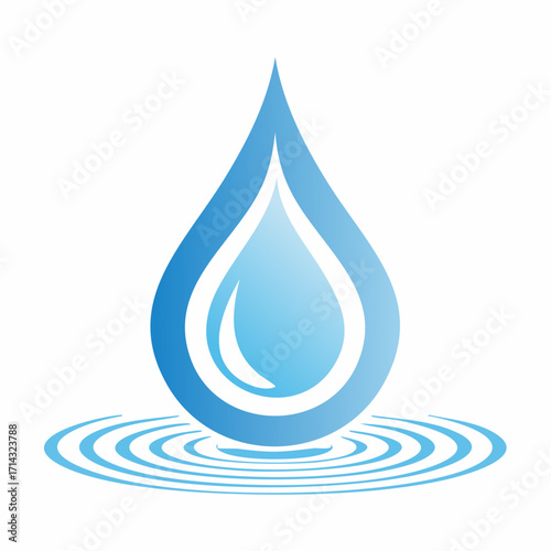 Illustrative representation of a stylized blue water droplet with concentric ripples, ideal for conservation