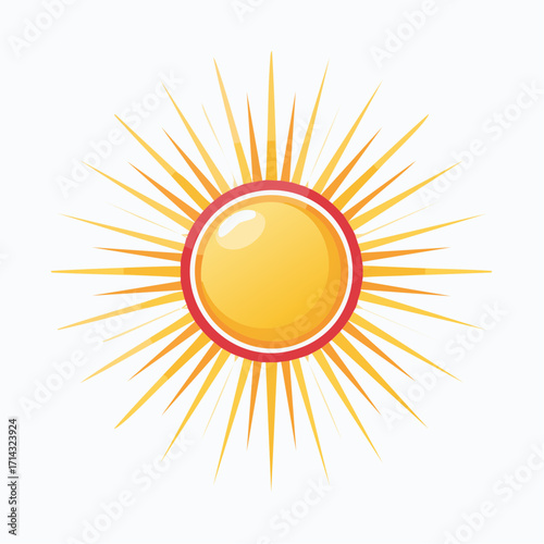 Illustrative sunshine depiction featuring a radiant yellow orb with stylized fiery rays and warm hues