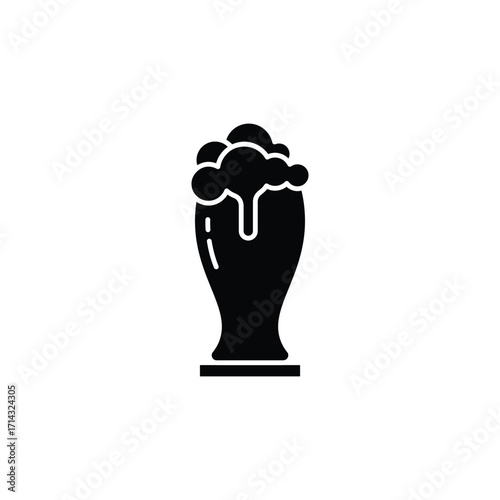 Dark Beer Glass Silhouette with Frothy Head on White Background