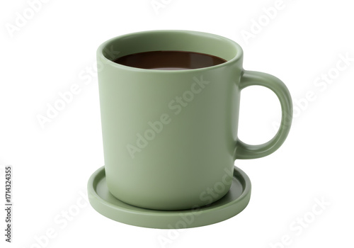 Isolated coffee in a green mug with matching coaster for a morning beverage