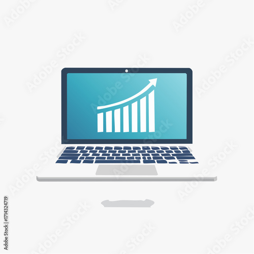 Laptop displaying a rising financial graph representing business growth and success in digital world