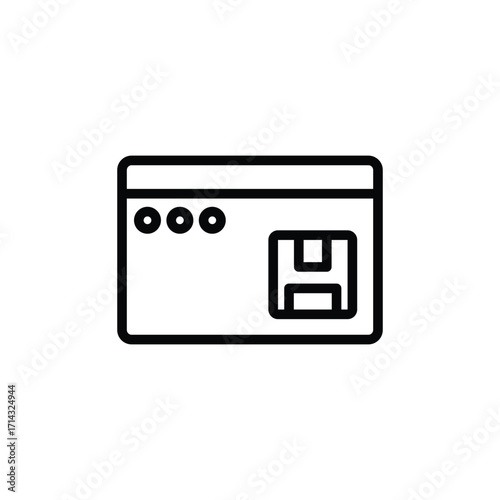 Black Outline Web Icon Showing Floppy Disk Saving Functionality
