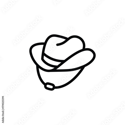 Minimalist Cowboy Hat Outlined on White Background
