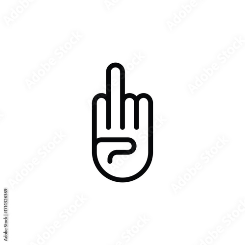 Hand Gesture Showing Middle Finger in Black Outline on White