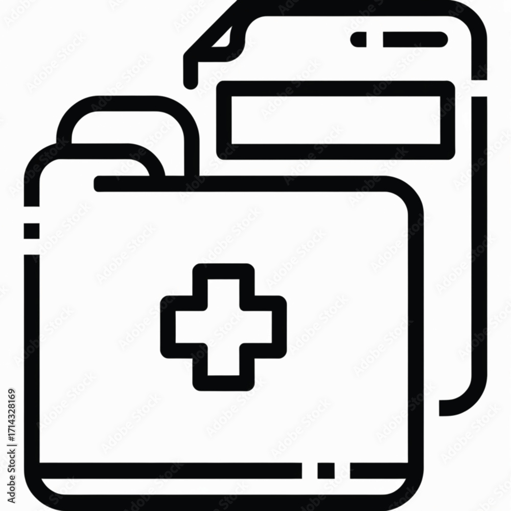 Obraz premium A line art icon of a medical folder with a health cross, representing patient records and healthcare information.