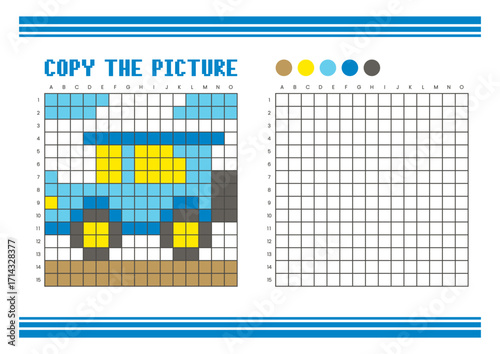 Copy the picture grid drawing worksheet for kids. Pixel art classic car