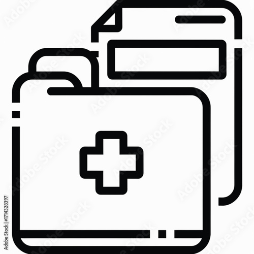 Medical records folder icon with a plus sign, representing health information and documentation.
