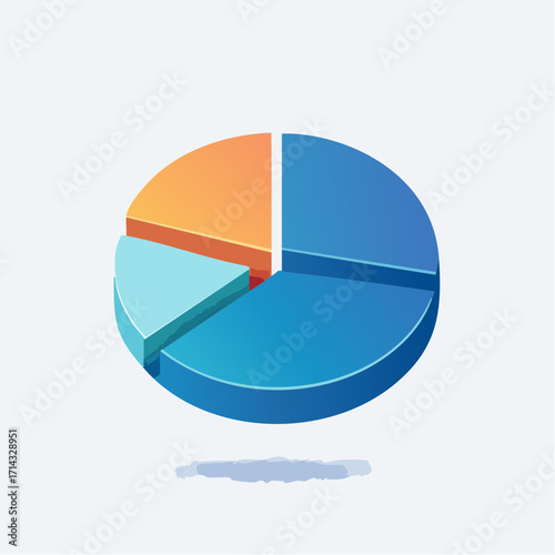 Vibrant 3D Pie Chart Visualizing Data Distribution and Percentage Representation