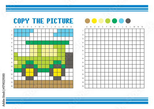 Copy the picture grid drawing worksheet for kids. Pixel art classic car