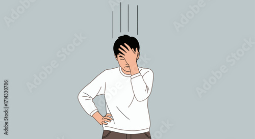 Vector illustration of a man expressing deep disappointment and regret with a facepalm gesture, symbolizing a frustrating mistake or failure