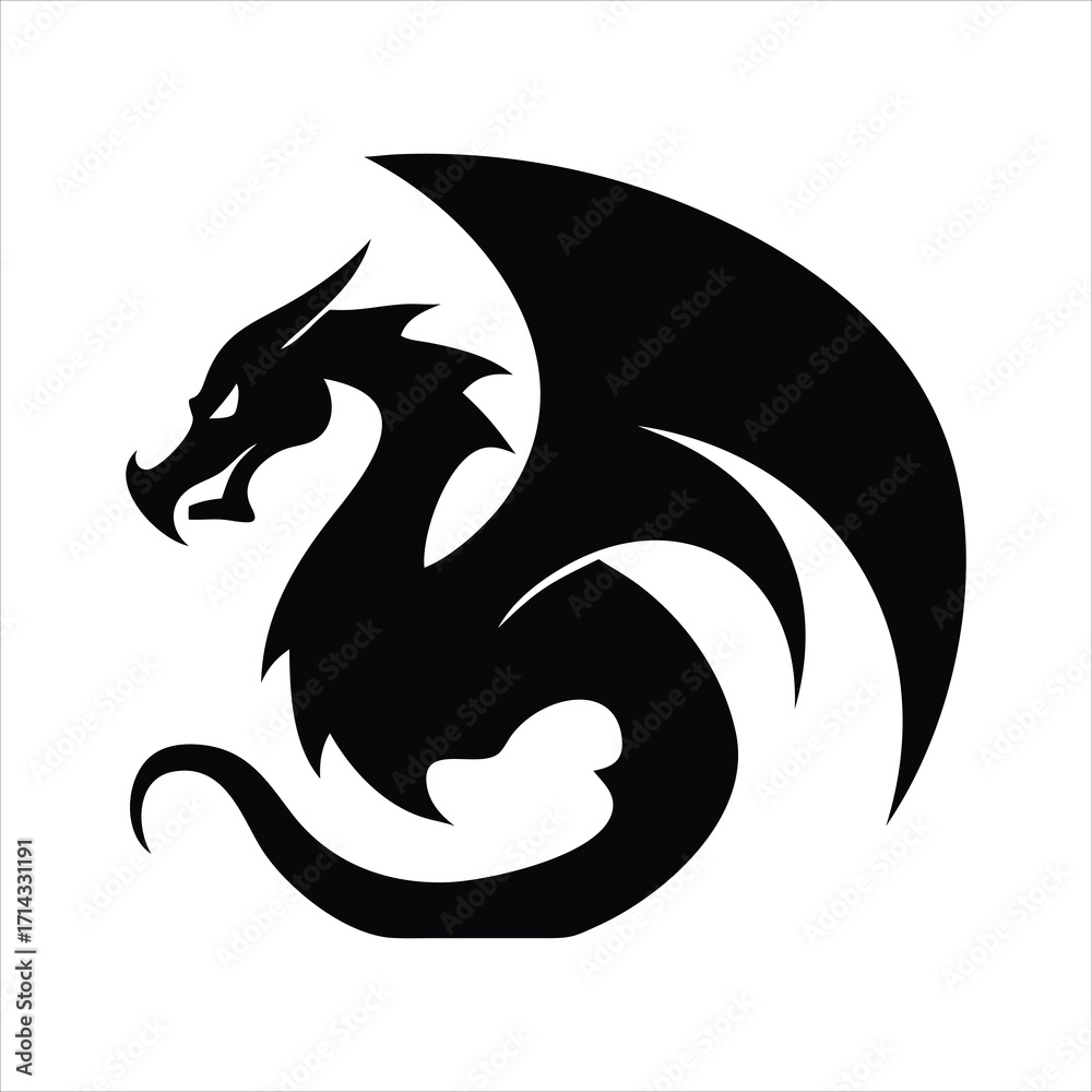 Naklejka premium Stylized black dragon silhouette with wings spread wide
