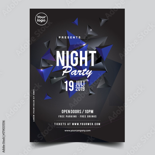 Night dance party music night poster template. Electro style concert disco club party event flyer invitation