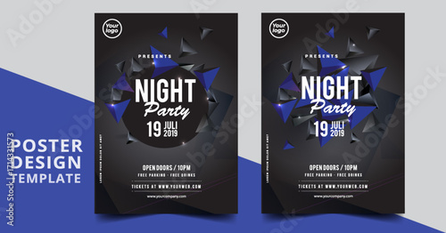 Night dance party music night poster template. Electro style concert disco club party event flyer invitation