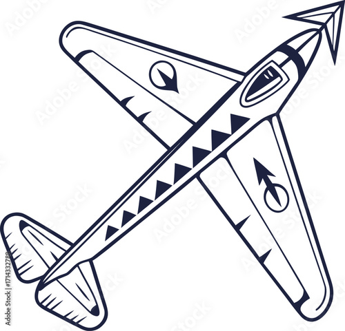 Vintage Glider Plane Line Art
