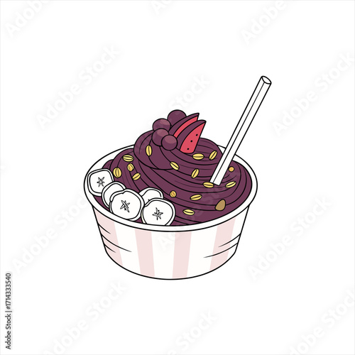 Delicious a a bowl with fruits and granola illustration