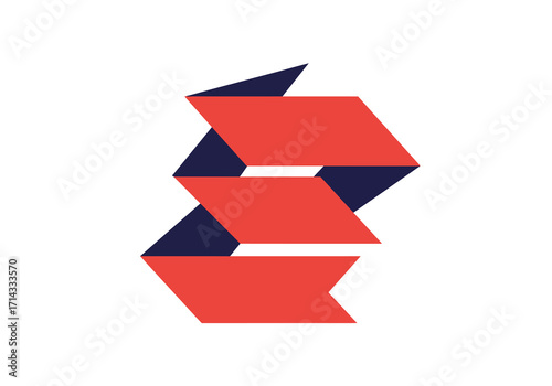 Abstract red and navy blue ribbon graphic