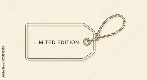 A clean, modern vector illustration of a beige limited edition product tag with a string loop, perfect for retail promotions and exclusive offers.