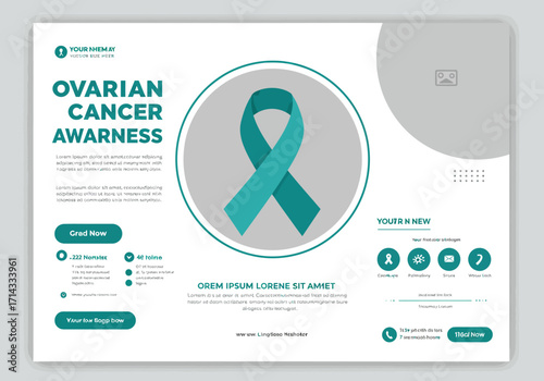 Ovarian Cancer Awareness poster with teal ribbon