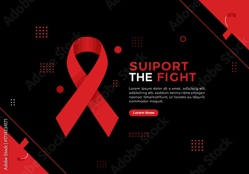 Red ribbon and text SUPPORT THE FIGHT on a black background with red accents