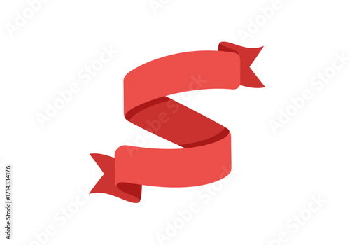 Red ribbon banner with pointed ends and curved folds