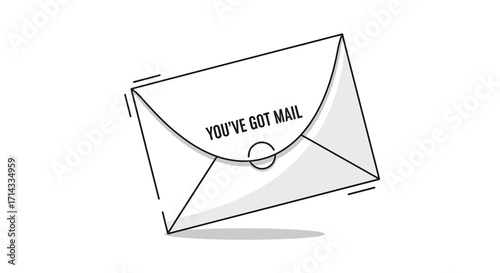 A simple, modern outline illustration of a white envelope with the phrase 'You've Got Mail' conveying digital communication and notification.