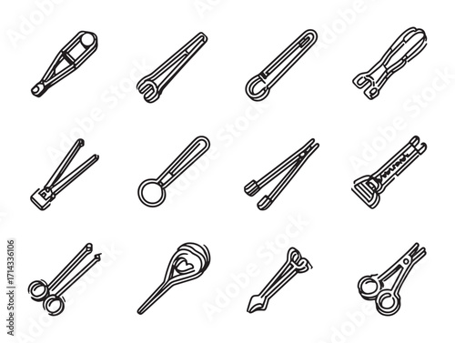 Tongs a set of line art