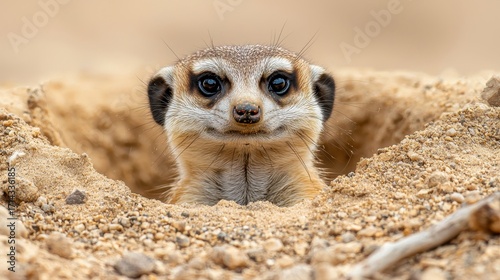 Curious Meerkat Emerging from Burrow in Natural Habitat