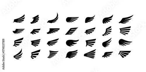 Collection of Diverse Black Wing Icons on a White Background