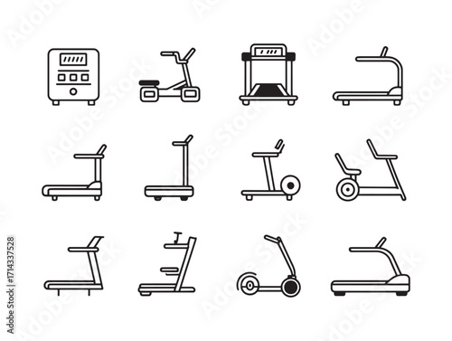 Treadmill fitness machine line art icon