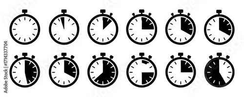 Collection of Stopwatch Icons Showing Different Time Intervals