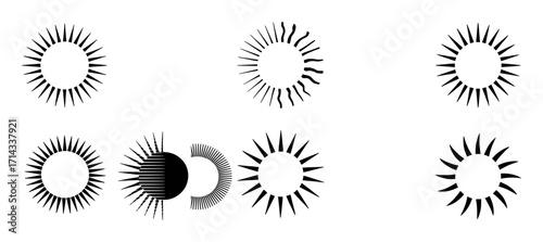 Collection of Stylized Sun Icons with Varying Rays and Designs