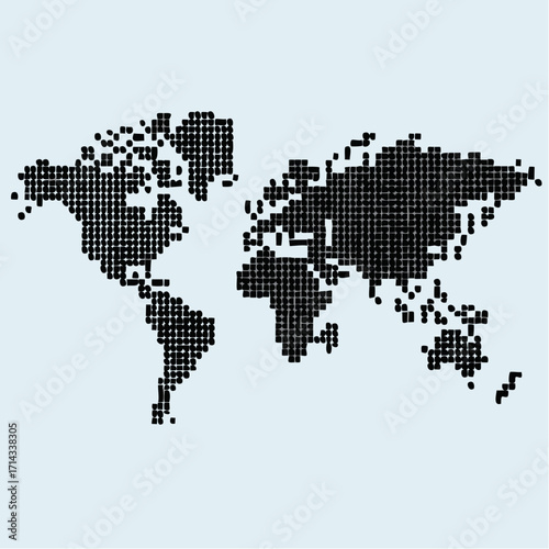 Dynamic digital world map illustration showcasing global data connectivity and international communication networks with a modern pixel art aesthetic, symbolizing interconnectedness