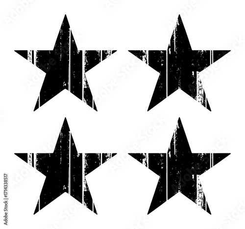 Four Black Distressed Stars on a White Background