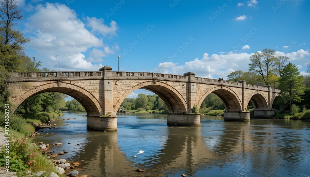 Fototapeta premium Old Stone Bridge over Calm River