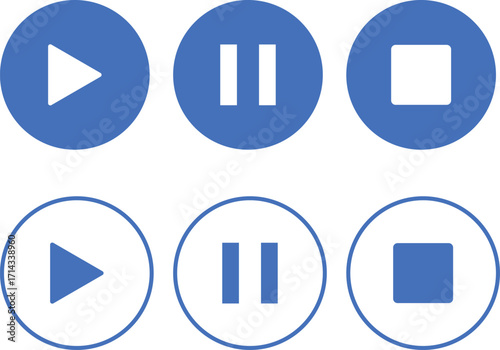 Play pause stop icon set. media player buttons. Music interface symbol