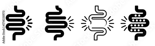 Icons representing digestive system issues, pain, and health