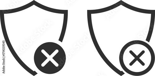 shield icon with cross mark symbol. tick and cross mark with protection security shield icons.