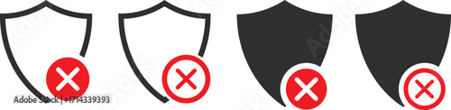 shield icon with cross mark symbol. tick and cross mark with protection security shield icons.