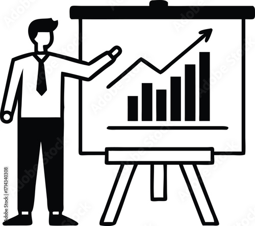 Businessman presents growing financial chart data on flip chart easel board business growth analysis vector